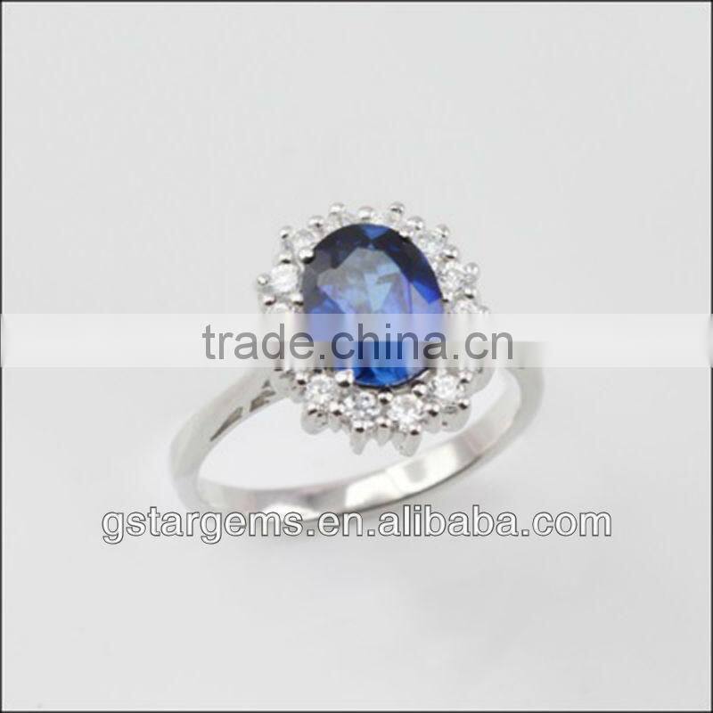 925 Stering Silver Synthetic jewelry Blue Sapphire Set Gemstone Jewelry Hong Kong Wholesale