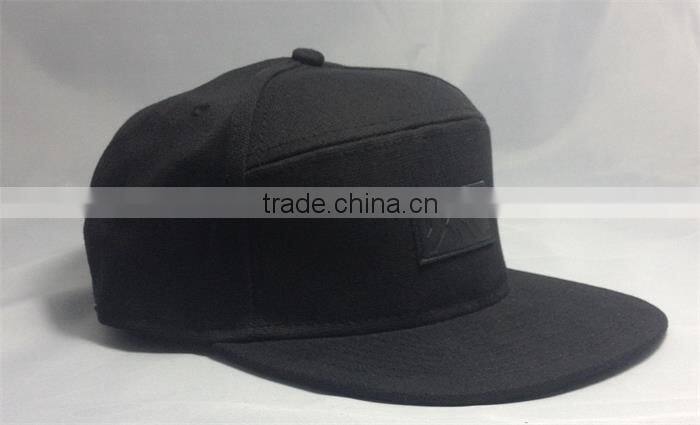 custom cheap 7 panel wool flat brim leather patch snapback cap