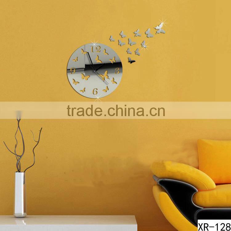 Alforever DIY Butterfly Art Mirror Wall Clock for home decoration