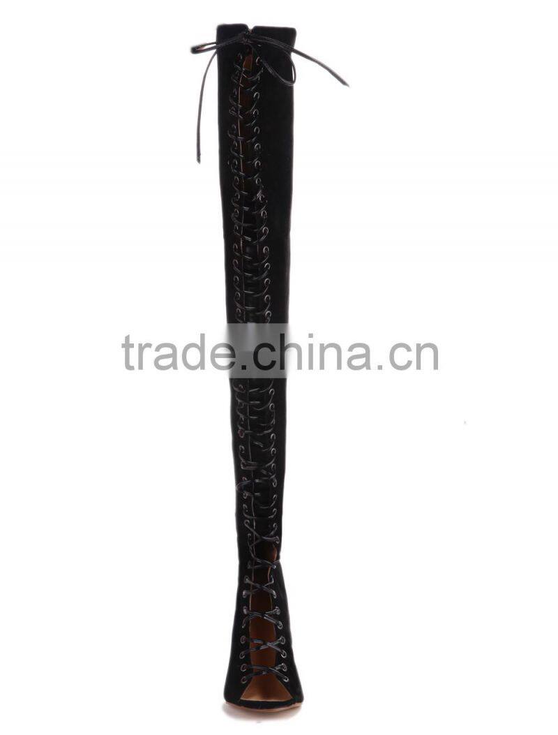 Fancy Hand Made Shoes boots Ladies Summer Peep Toe Long Boots Lace Up Thigh High Boots for Women