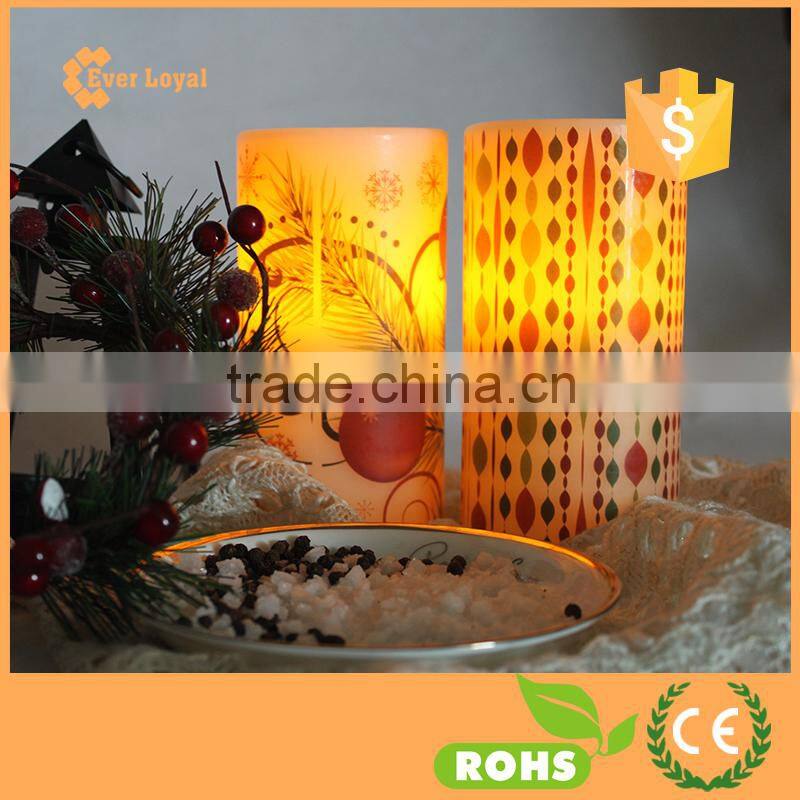 Custom Pattern Print Flameless Energy Saving LED Candle With A Soft Pale Yellow Flame