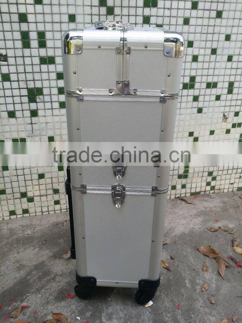 Professional aluminum trolley rooling make up beauty cosmetic case