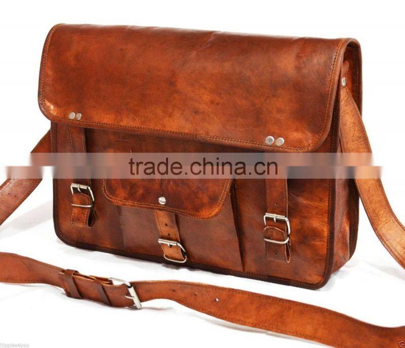 Real Goat Leather Vintage Messenger Shoulder Bag Cross Body Satchel Sling Briefcase Bag