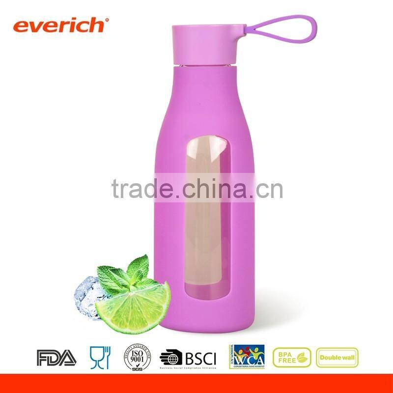Everich customized 600ml borosilicate glass water bottle with twist lid silicone