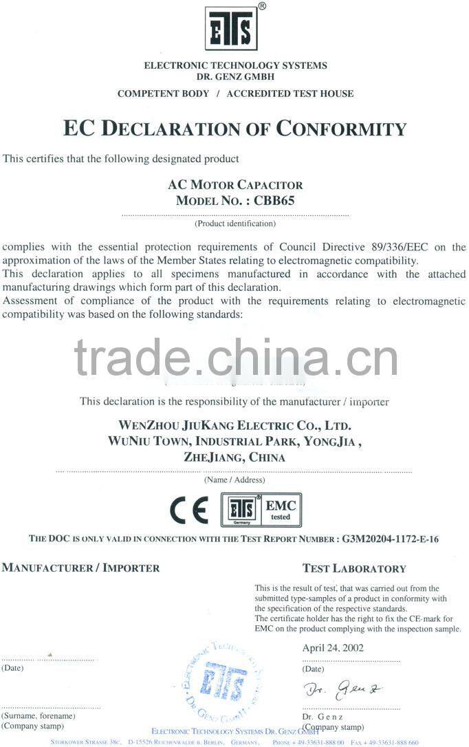 Hight quality cbb65 60uf 250v capacitor for air conditioner