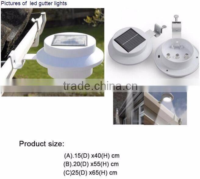 Water Resistant with Switch Solar Powered 3-led Gutter Light Fence Lamp Outdoor Solar Gutter LED Lights