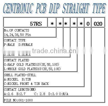 36 pin DDK Ribbon Female Receptacle Type PCB Straight DIP Connector with Spring Latches