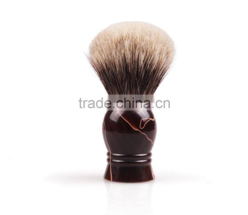 Cosmetic badger hair shaving brush with resin handle