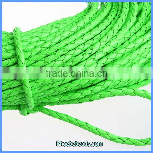 Wholesale 5mm Fluorescent Spring Green Fashion Leather Cords For Jewelry 100 Metres/ Bundle PULC-F501