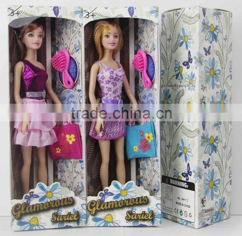Hot sale pretty dress single doll with handbag and shoes