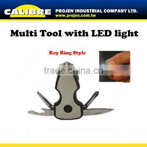 CALIBRE Promotion gift keyring keychian tool folding mini multi tool with led light