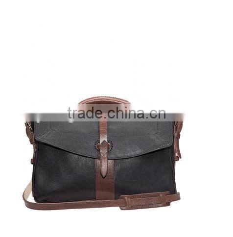 Retro Handcraft Tote Leather Handbags With Wax Canvas Flap