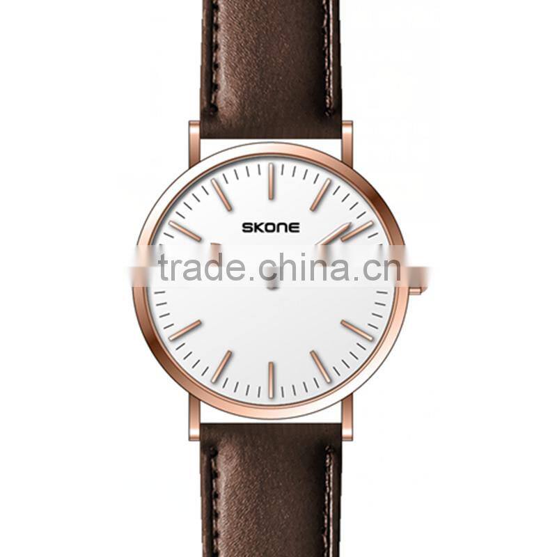 SKONE 9451 Vogue rose gold men watch manufacturer leather watch men 2016