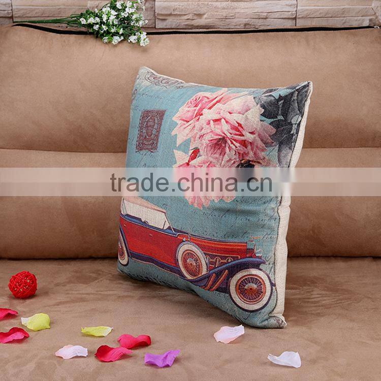 2015 digital printing cartoon car series cushion cover cotton and linen hold pillow