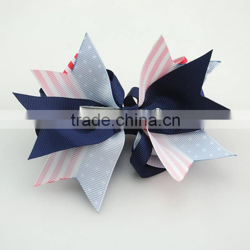 Unique design america flag big bowknot shape hair accessories silk ribbon hair pins