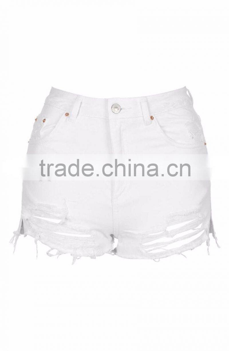 2016 China Wholesale Custom Denim Shorts Frayed And Ripped Hems Define Destroyed Woman Denim Shorts