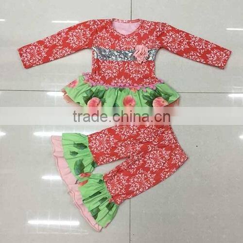 2015 lastest style IRL pic fashion baby girl children clothing outfit soft lace damask christmas girls outfits