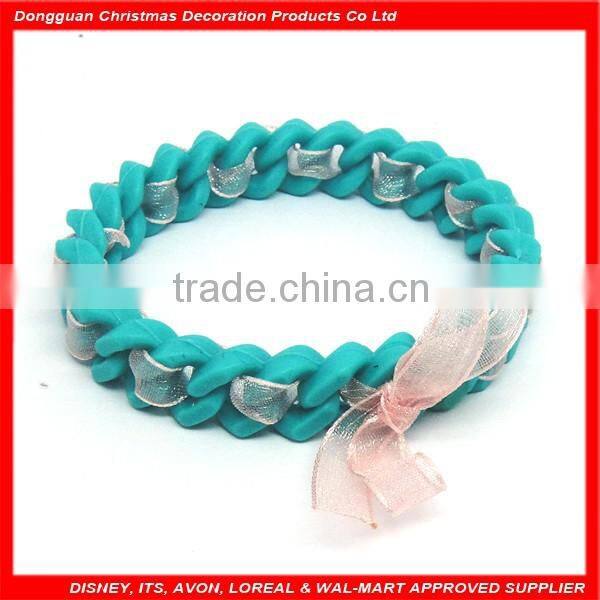 Fashionable hotsale cheap braid silicone bracelet with bowknot