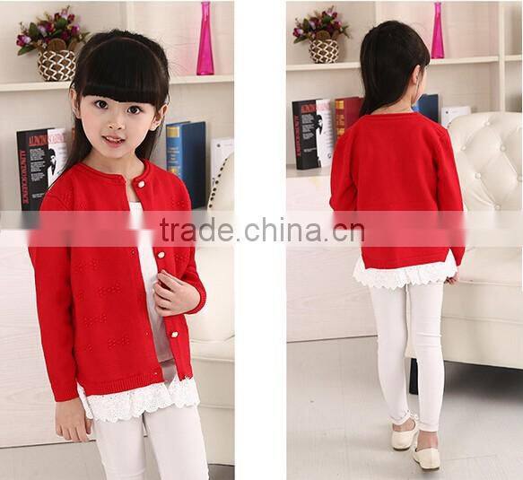 New design cardigan computer knitted sweater lace hem for big Girls