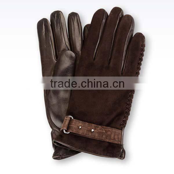 Fashion Newest 2015 zhejiang long brown driving suede lined winter shooting gloves