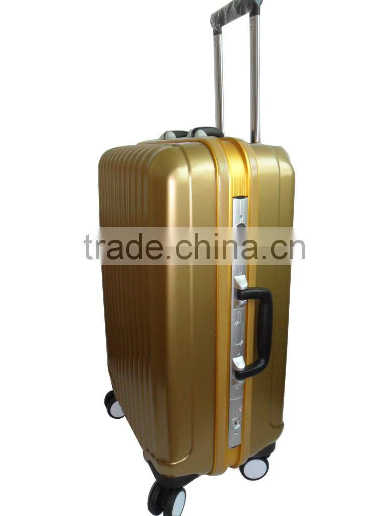 2016 Fashion Design Golden Color ABS+PC luggage with Aluminum Frame/ TSA lock travel set/OEM accept luggage