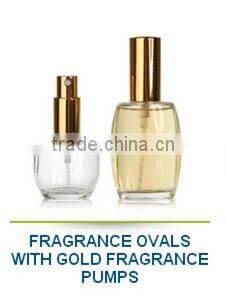 Fragrance ovals with gold fragrance pumps glass cosmetics container