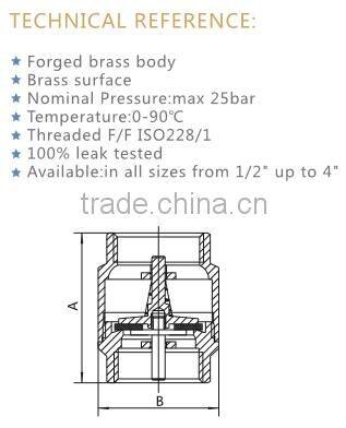 ART.4001 Durable Professional Competitive Price CW617n 1/2 inch Vertical Installation Brass Check Valve for Water, Oil and Gas
