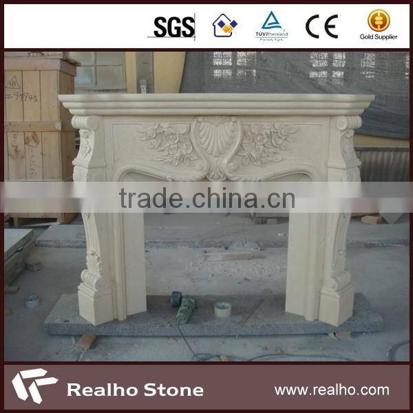 natural beige marble fireplace for indoor home decoration