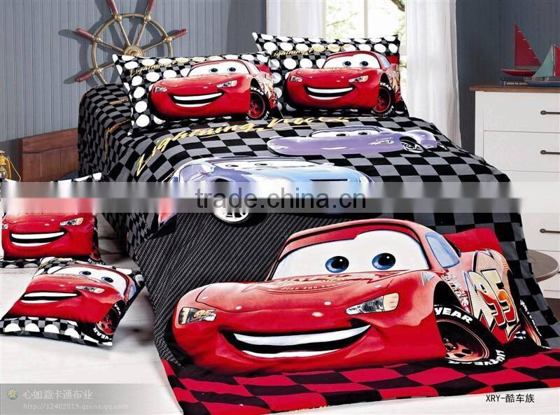cotton cartoon printed bedding set for kids,car bedding set