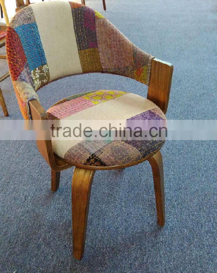 colorful fabric wood dining armchair