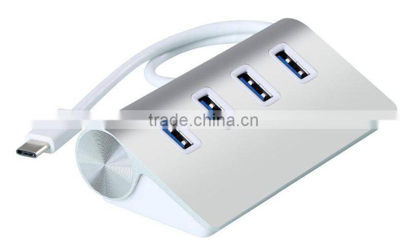 Auminum alloy 4 port type c USB 3.1 superspeed hub 5 Gbps Plug & Play for Windows, Linux, Mac OS