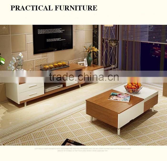 The glossy PVC white and wood grain coffee table