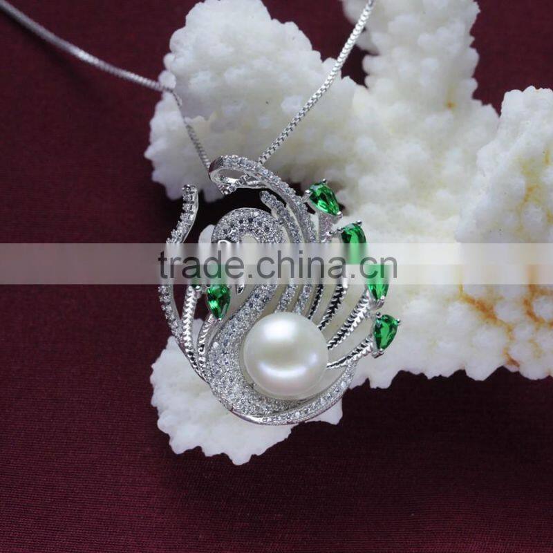 10-11mm elegant beautiful swan shaped real freshwater pearl pendant with silver
