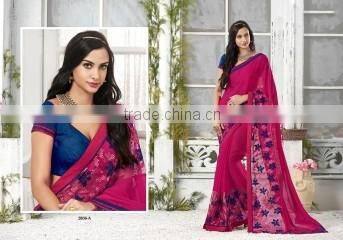 Inviting Red Georgettes Designer Saree/famous indian saree designers