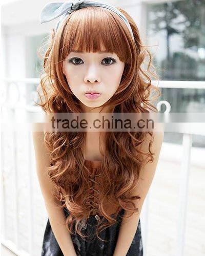 Noble bright brown long big curly wig