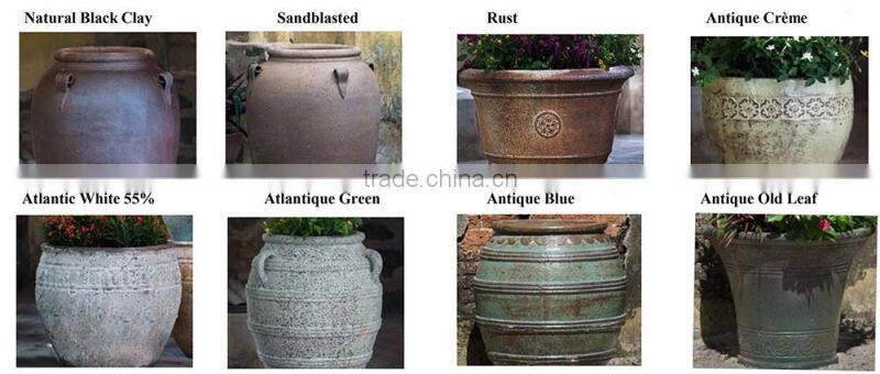 Roll Rim Dark Clay Pot - High-Fired / Oldstone Planter From Vietnam