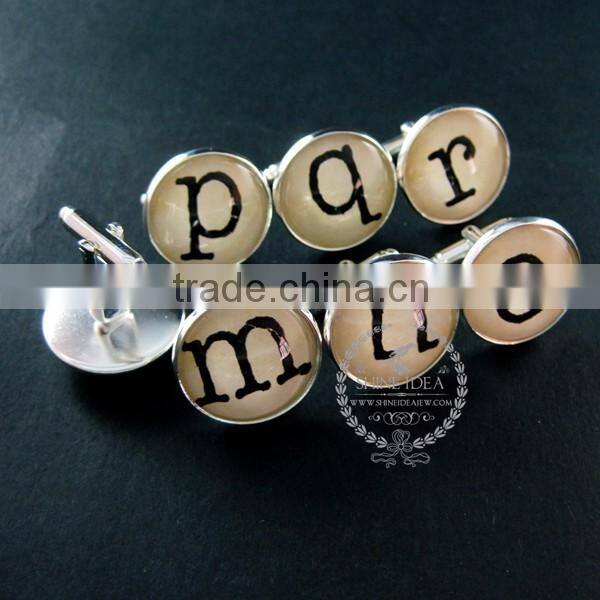 22mm silver plated initial alphabet letter collage glass cabochon round cufflinks fashion wedding cuff links 6600063