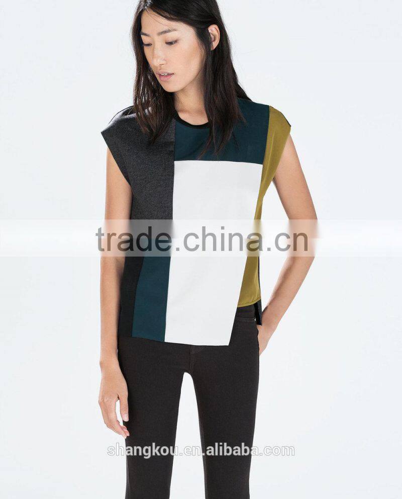 fashionable woman t shirt,t-shirt design,contrast color ladies t shirt,SHKHT0187