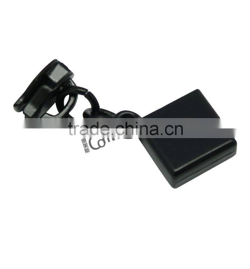 Black leather zipper puller with metal slider