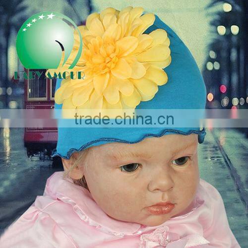 2015 New and Lastest Fashion Cotton Baby knit Modern Hats with 3D Felt Flower