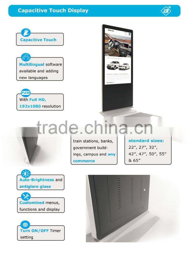 Wall mounted Full HD Capacitive Android touchscreen monitor publicity kiosk 22 27 32 42 47 50 55 65 inch
