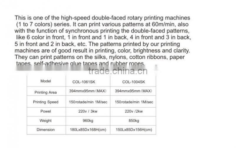 Double-side high speed rotating trademark printing machine COL-1061SK COL-1004SK
