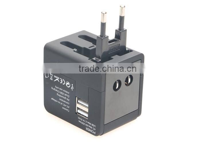 Factory High Quality Universal Travel Adapter with double USB Charger World Travel Adapter USB Travel Adapter of 1000MA