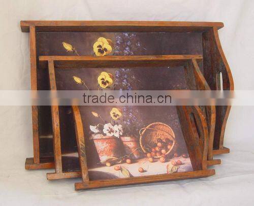Custom white Metal tray with strip wood base in cheap price