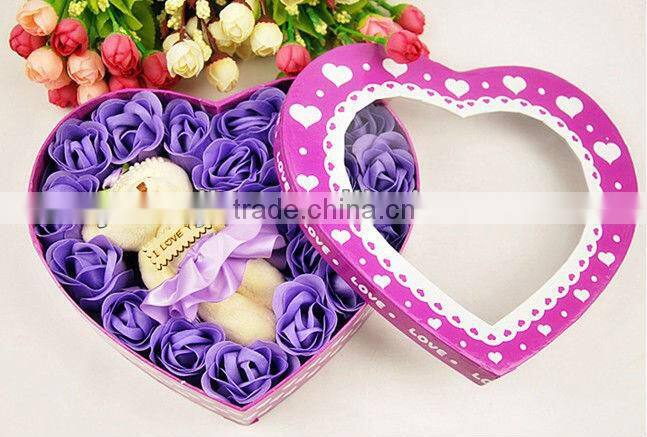 Romantic gifts plush bear heart-shaped rose flower soap