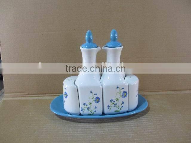 Rectangle Ceramic kitchen oil olive vinegar bottle salt pepper set