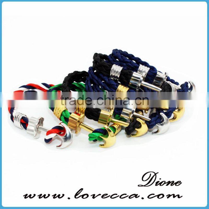 Gentleman Permanent Blue and Red color Rope Stainless Steel Bracelet Anchor