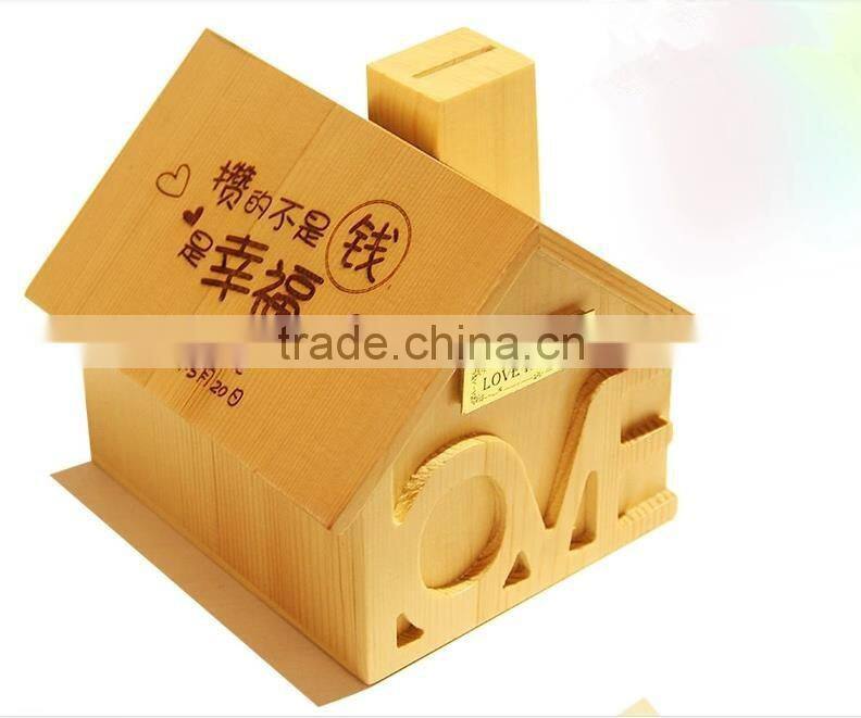 love house wooden money saving box