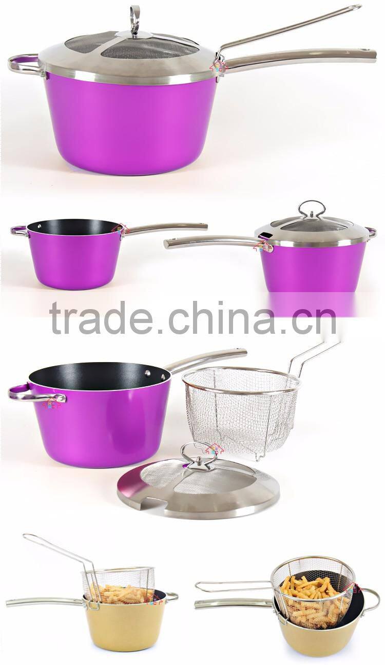 NBRSC Home Nonstick covered Deep Fryer Aluminum Fry Pot and Basket with stainless steel Handle