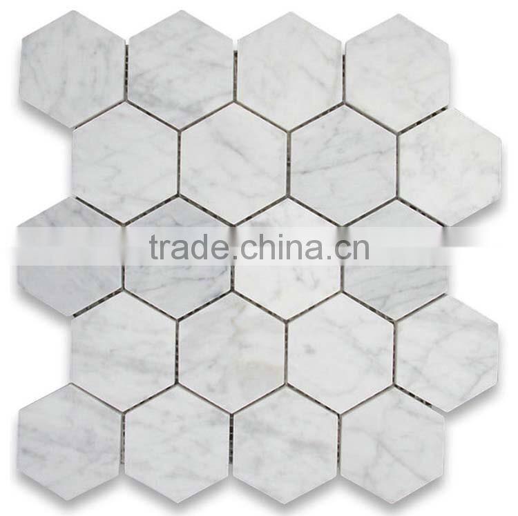 MM-CV250 Economic modern home design natural stone white carrara marble hexagon mosaice tiles